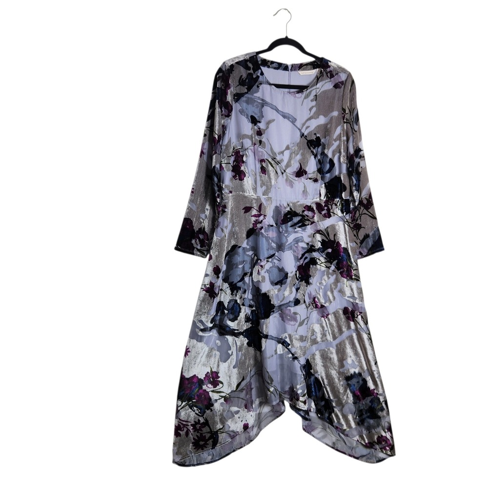 Soft Surroundings Burnout Velvet Floral Midi Dress Grey Purple M